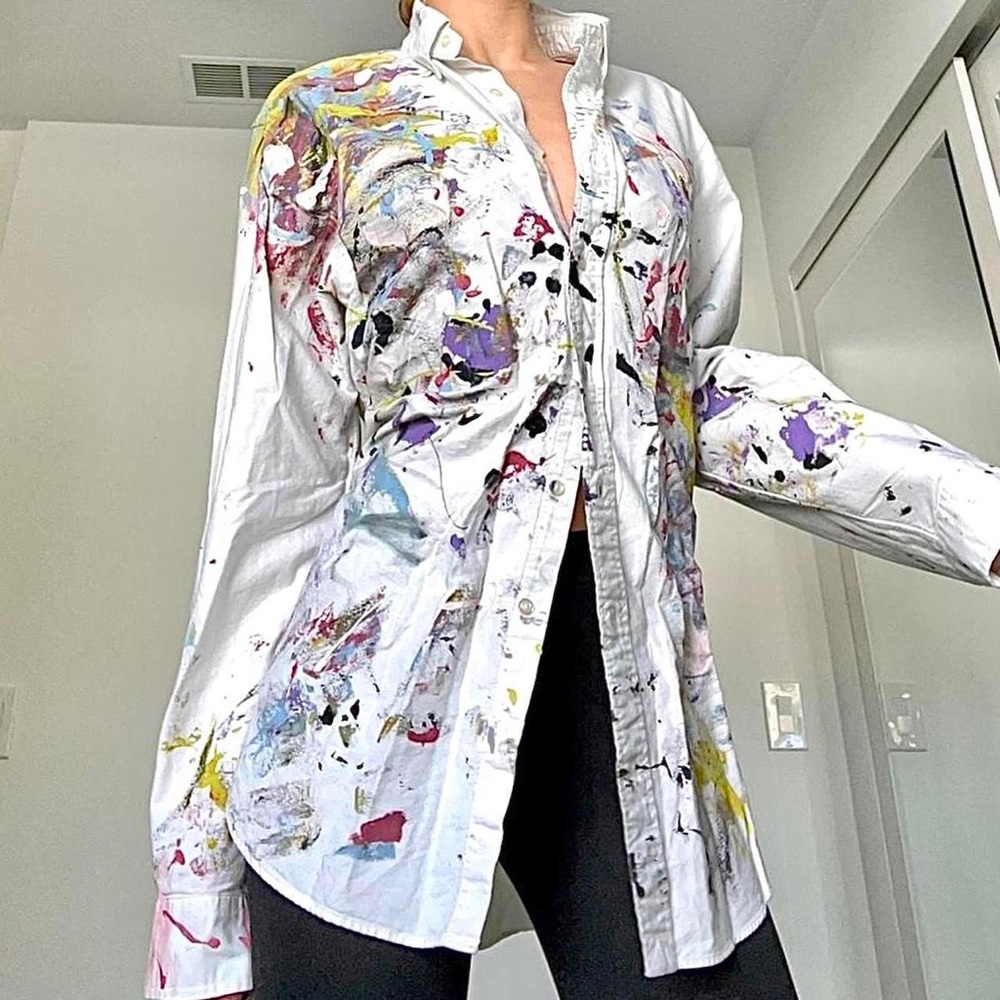 🎨VINTAGE RALPH LAUREN MULTI-COLORED PAINT BUTTON DOWN🎨